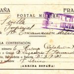 CRCAR242 TARJETA POSTAL MILITAR DESDE BATALLON CAZADORES SAN FERNANDO 1 DESDE TREMP (CATALUÑA) A SEVILLA CON MARCA DEL BATALLON