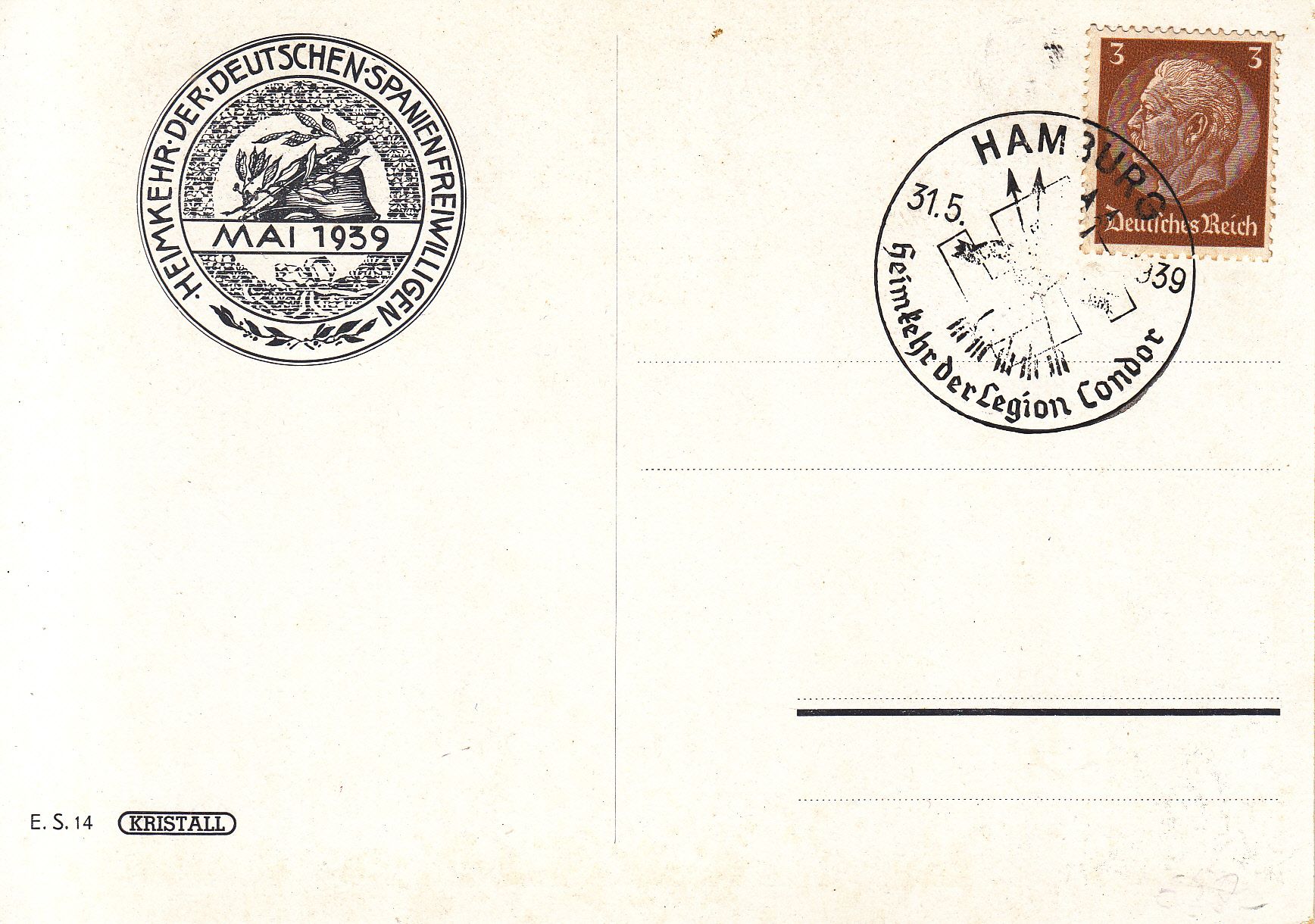 imagen-13-9771.jpg CRCAR254 TARJETA POSTAL ALEMANA CON LOS LIDERES, CONMEMORAN EL REGRESO DE LA LEGION CONDOR A ALEMANIA. MATASELLO CONMEMORATIVO - Imagen 1