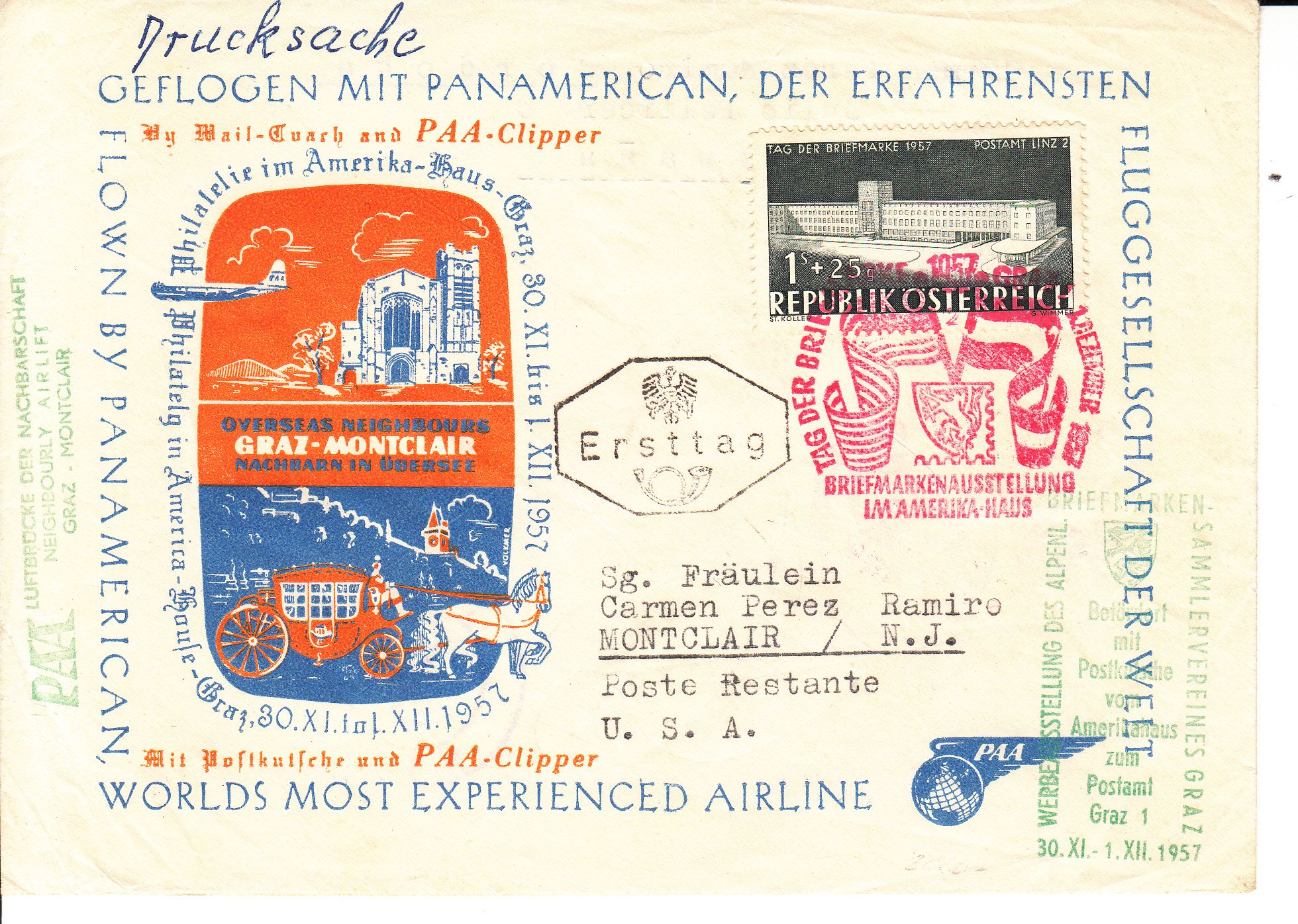 imagen-13-9778.jpg CRCAR261 SOBRE DE AUSTRIA A EEUU EN SOBRE Y MARCA CONMEMORATIVA DE LA EXPOSICION. - Imagen 1