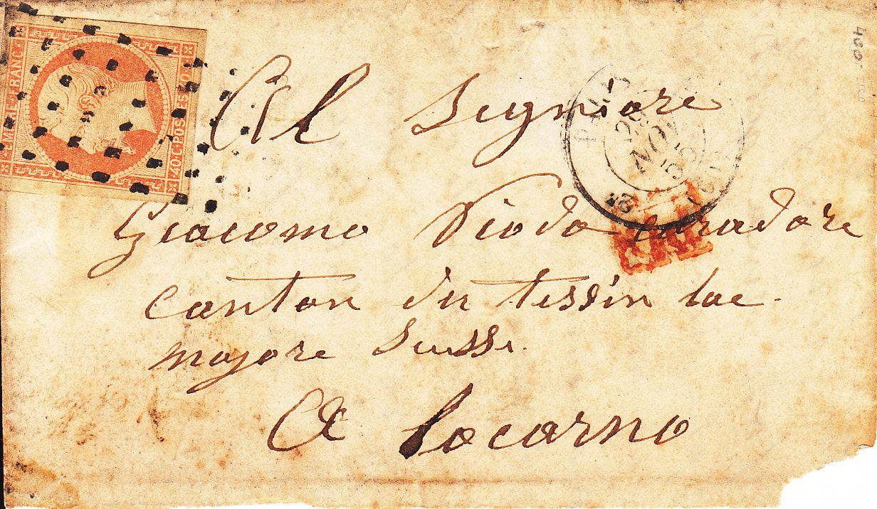 imagen-13-9783.jpg CRCAR266 ENVUELTA DE CARTA DE FRANCIA A ITALIA CON SELLO Nº 16 CONMATASELLOS DE PUNTOS MARCA PP EN ROJO. - Imagen 1