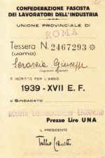 CRCAR281 TARJETA ITALIANA DE LA CONFEDERACION FASCISTA DEL TRABAJO DEL AÑO 1939