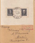 CRCAR292 SOBRE DE VARSOVIA A CRACOVIA CON LA RARA HOJA BLOQUE Nº 1 DE POLONIA, CON MATASELLOS DE LA EXPOSICION FILATELICA.