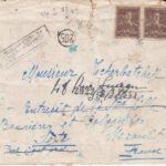 CRCAR294 SOBRE DE BUCAREST A FRANCIA CON 2 SELLOS Nº 630 EN PAREJA DE RUMANIA. BANDAS Y MARCA DE CENSURA ALEMANA Y RUMANA.