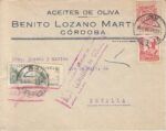 CRCAR297 SOBRE CON CENSURA MILITAR DE CORDOBA FRANQUEADO URGENTE CON SELLOS Nº 817 -2-, 823 Y LOCAL DE CORDOBA Nº 238
