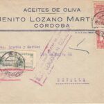 CRCAR297 SOBRE CON CENSURA MILITAR DE CORDOBA FRANQUEADO URGENTE CON SELLOS Nº 817 -2-, 823 Y LOCAL DE CORDOBA Nº 238