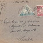 CRCAR298 SOBRE CON CENSURA MILITAR DE ALCALA DE GUADAIRA, CON SELLO Nº 20 DE BENEFICIENCIA Y LOCAL Nº 834 DE SEVILLA
