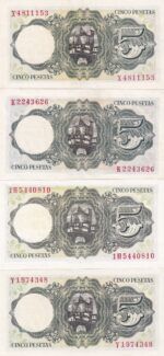 CRBS1501 LOTE 4  BILLETES ESPAÑA 5 PESETAS 1951 DIFERENTES SERIES SIN CIRCULAR - Imagen 2