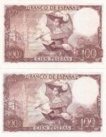 CRBS1532 PAREJA CORRELATIVA BILLETES ESPAÑA 100 PESETAS 1965 SIN SERIE S/C- - Imagen 2