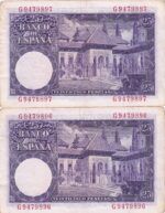 CRBS1675 PAREJA CORRELATIVA BILLETES ESPAÑA 25 PESETAS 1954 SERIE G BC+ - Imagen 2