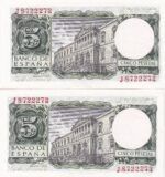 CRBS2125 PAREJA CORRELATIVA BILLETES ESPAÑA 5 PESETAS 1954 SERIE J SIN CIRCULAR - Imagen 2
