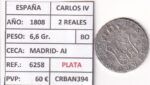 CRBAN394 MONEDA ESPAÑA CARLOS IV 2 REALES 1808 (VER DESCRIPCION EN FOTO) - Imagen 2