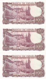 CRBS2137 TRIO CORRELATIVO BILLETES ESPAÑA 100 PESETAS 1970 SERIE 9B EBC - Imagen 2