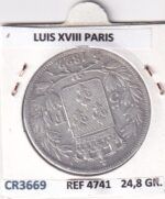 CR3669 MONEDA FRANCIA 5 FRANCOS 1822 LUIS XVIII PARIS PLATA - Imagen 2