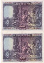 CRBS1859 PAREJA CORRELATIVA BILLETES ESPAÑA 500 PESETAS 1928 SIN SERIE EBC - Imagen 2