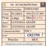 CR2796 MONEDA ARABE DIRHAM 1121-269 PLATA VER DESCRIPCION EN FOTO - Imagen 3