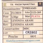 CR2802 MONEDA ARABE DIRHAM 1121-269 PLATA VER DESCRIPCION EN FOTO - Imagen 3