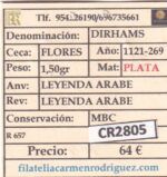 CR2805 MONEDA ARABE DIRHAM 1121-269 PLATA VER DESCRIPCION EN FOTO - Imagen 3