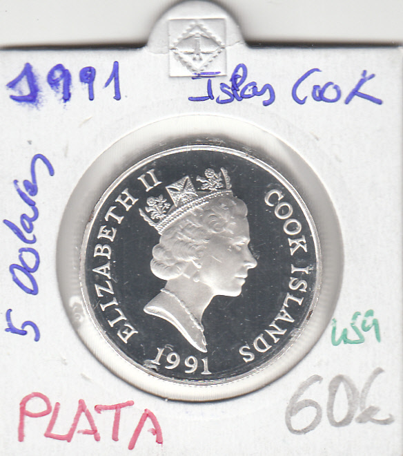 CR0459 CR0459 MONEDA ISLAS COOK 5 DOLARES 1991 PLATA 60 - Imagen 1
