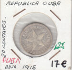 CR0625 MONEDA CUBA PLATA 20 CENTAVOS 1915 17