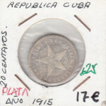 CR0625 MONEDA CUBA PLATA 20 CENTAVOS 1915 17
