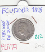 CR0812 MONEDA ECUADOR 2 DECIMAS DE SUCRE 1895 PLATA