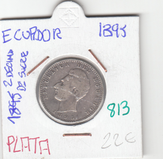 CR0813 CR0813 MONEDA ECUADOR 2 DECIMAS DE SUCRE 1895 PLATA - Imagen 1