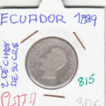 CR0815 MONEDA ECUADOR 2 DECIMAS DE SUCRE 1889 PLATA