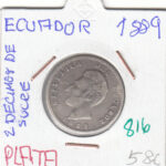 CR0816 MONEDA ECUADOR 2 DECIMAS DE SUCRE 1889 PLATA