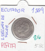 CR0816 MONEDA ECUADOR 2 DECIMAS DE SUCRE 1889 PLATA