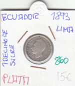 CR0860 MONEDA ECUADOR 10 DECIMODE SUCRE 1893 PLATA