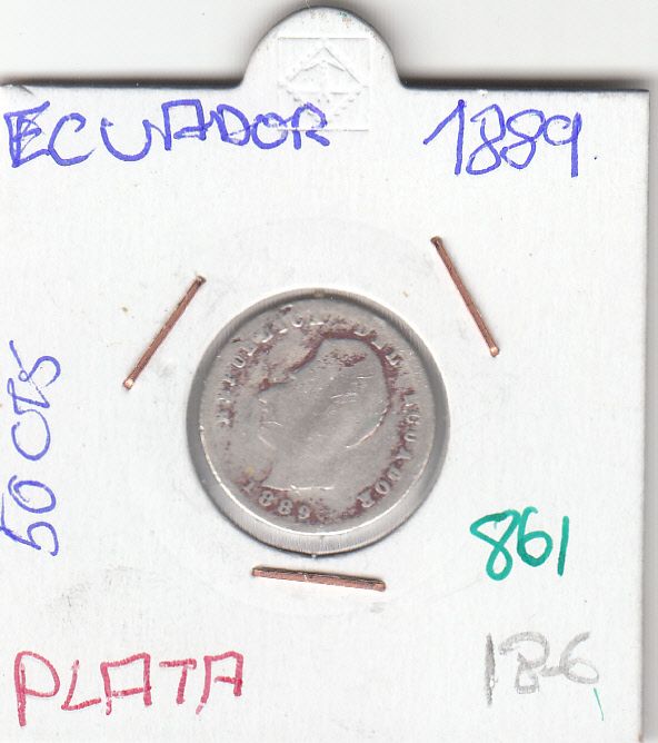 CR0861 CR0861 MONEDA ECUADOR 50 CTS 1889 PLATA - Imagen 1