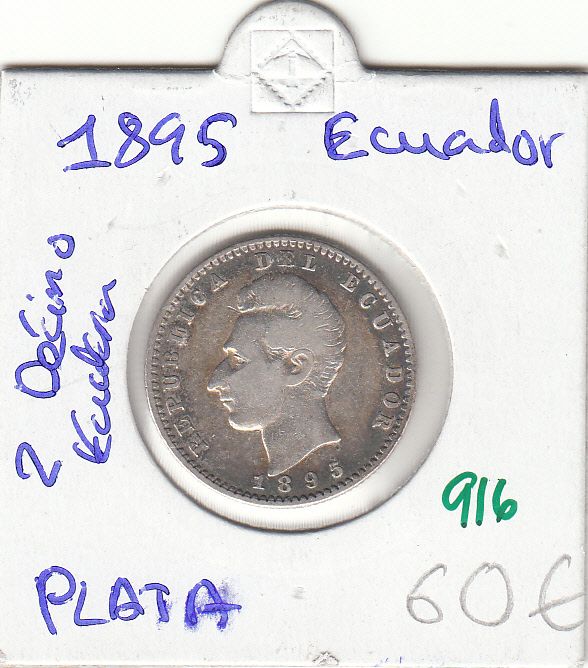 CR0916 CR0916 MONEDA ECUADOR 2 DECIMAS PLATA 1895 - Imagen 1
