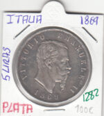 CR1282 MONEDA ITALIA 5 LIRAS 1869 PLATA EBC