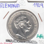 CR1414 MONEDA ALEMANIA 3 MARCOS 1909 PLATA SIN CIRCULAR