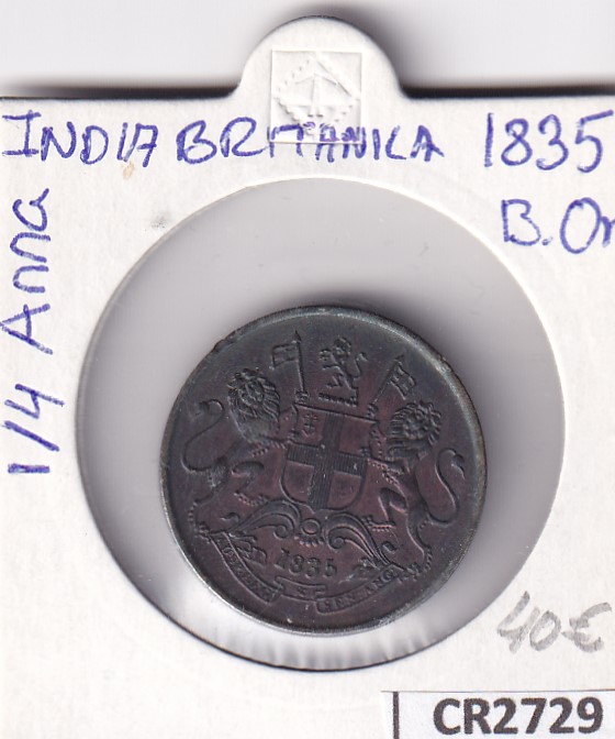 CR2729 CR2729 MONEDA INDIA BRITANICA 1/4 ANNA 1835 BRILLO ORIGINAL - Imagen 1