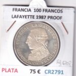 CR2791 MONEDA FRANCIA  100 FRANCOS LAFAYETTE 1987 PLATA PROOF