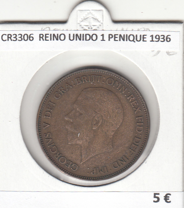 CR3306 CR3306 MONEDA REINO UNIDO 1 PENIQUE 1936 MBC - Imagen 1