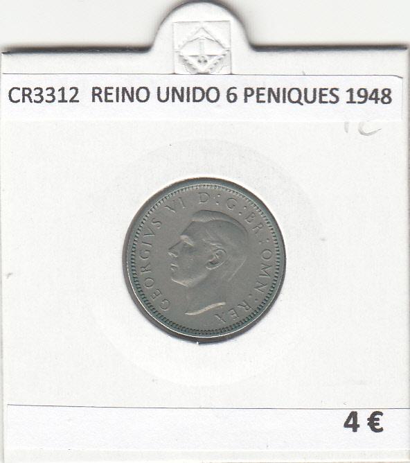 CR3312 CR3312 MONEDA REINO UNIDO 6 PENIQUES 1948 MBC - Imagen 1