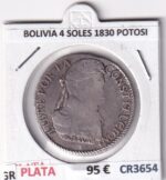 CR3654 MONEDA BOLIVIA 4 SOLES SIMON BOLIVAR 1830 POTOSI PLATA