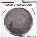 CR3663 MONEDA FRANCIA 5 FRANCOS 1798 BURDEOS L'AN 7 RARA PLATA