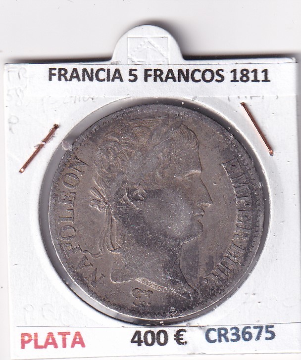 CR3675 CR3675 MONEDA FRANCIA 5 FRANCOS 1811 NAPOLEON I PARIS PLATA - Imagen 1