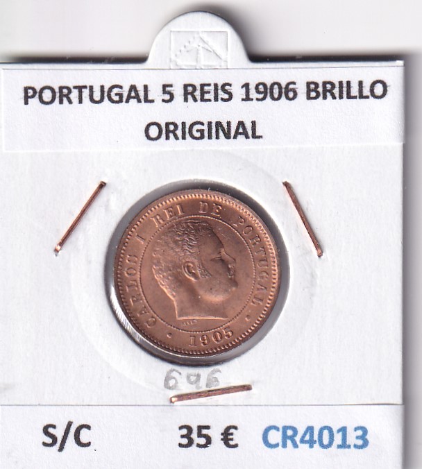 CR4013 CR4013 MONEDA PORTUGAL 5 REIS 1906 BRILLO ORIGINAL SIN CIRCULAR - Imagen 1
