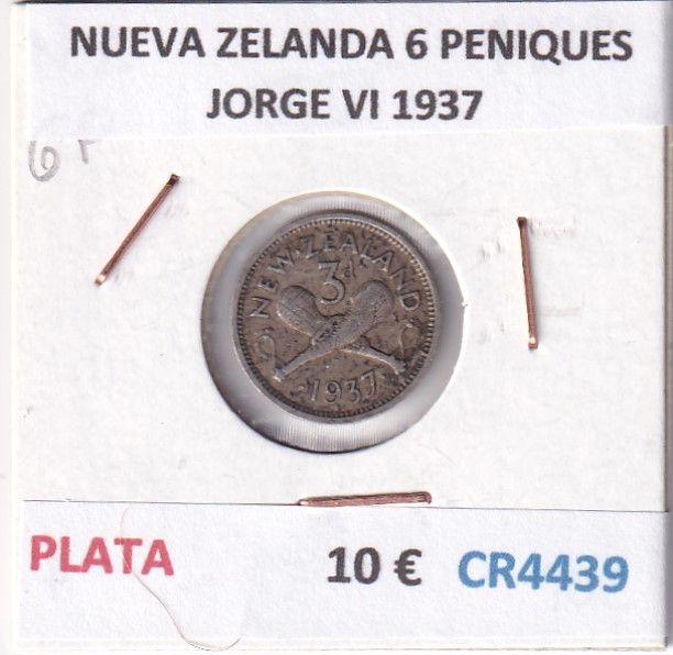 CR4439 CR4439 MONEDA NUEVA ZELANDA 6 PENIQUES JORGE VI 1937 PLATA - Imagen 1