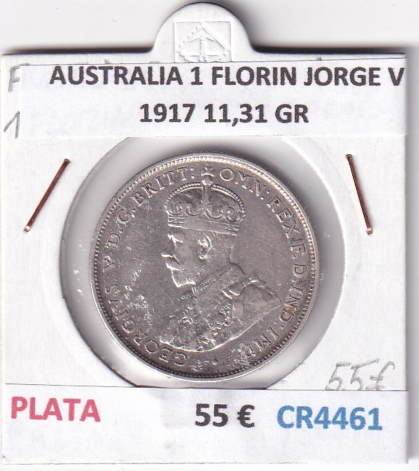 CR4461 CR4461 MONEDA AUSTRALIA 1 FLORIN JORGE V 1917 11,31 GR PLATA - Imagen 1