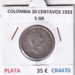 CR4470 MONEDA COLOMBIA 20 CENTAVOS 1933 5 GR PLATA
