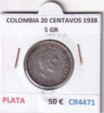 CR4471 MONEDA COLOMBIA 20 CENTAVOS 1938 5 GR PLATA