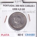 CR4480 MONEDA PORTUGAL 200 REIS CARLOS I 1898 4,9 GR PLATA