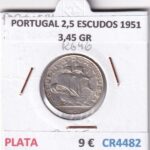 CR4482 MONEDA PORTUGAL 2,5 ESCUDOS 1951 3,45 GR PLATA