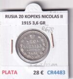 CR4483 MONEDA RUSIA 20 KOPEKS NICOLAS II 1915 3,6 GR PLATA
