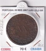 CR4484 MONEDA PORTUGAL 20 REIS 1867 LUIS I 25,5 GR COBRE